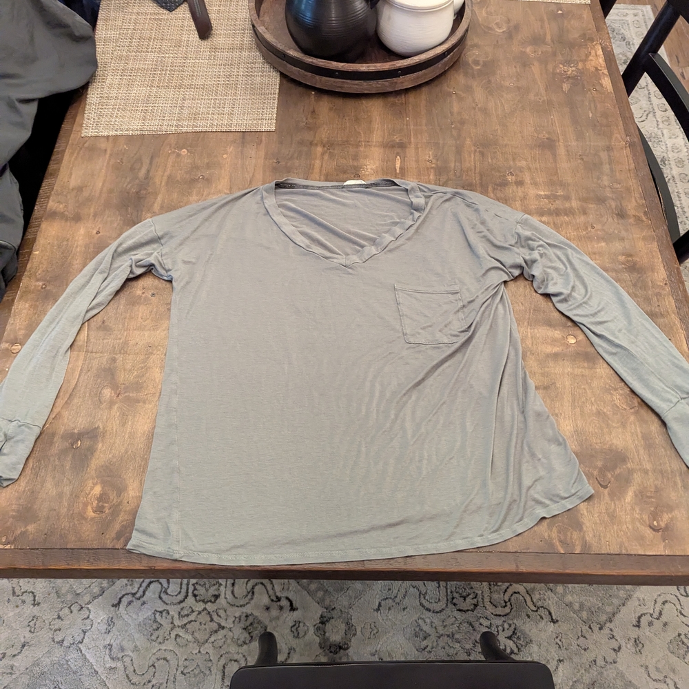 Elegant Green/Gray V-Neck Long Sleeve Women's Top